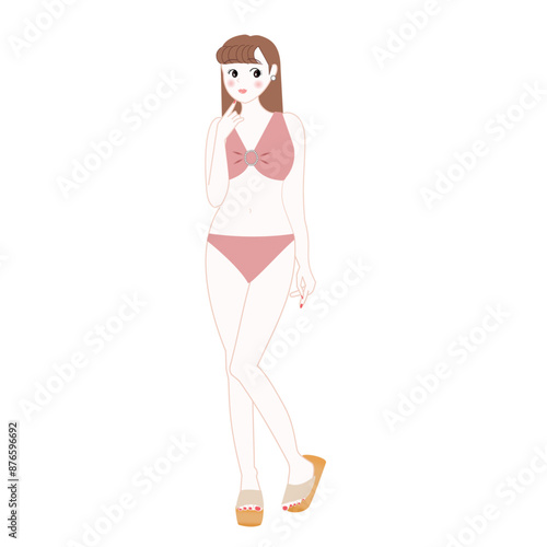 A girl in a pink  bikini