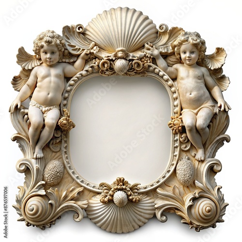 putti, shell, architecture, decoration, Ornate Frame with Shell and Putti