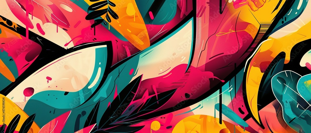 Obraz premium Vibrant and Energetic Digital Graffiti-Style Abstract Painting with Bold Colors
