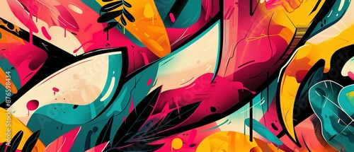 Vibrant and Energetic Digital Graffiti-Style Abstract Painting with Bold Colors photo