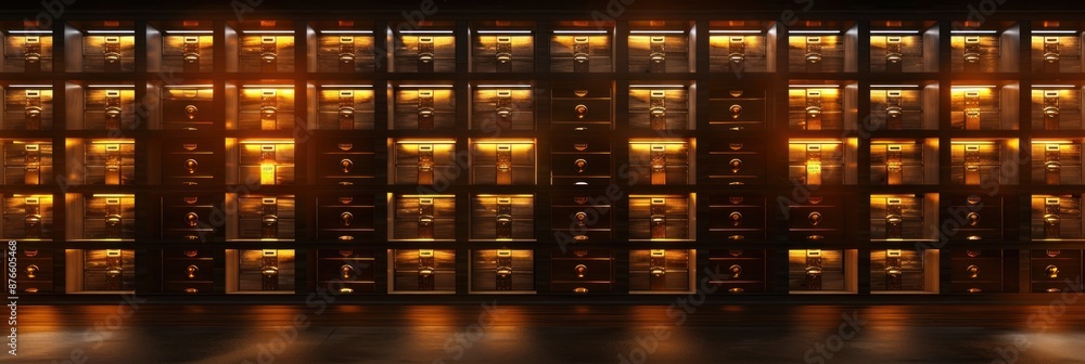 Illuminated Wall of Wooden Drawers Illuminated Wall of Wooden Drawers