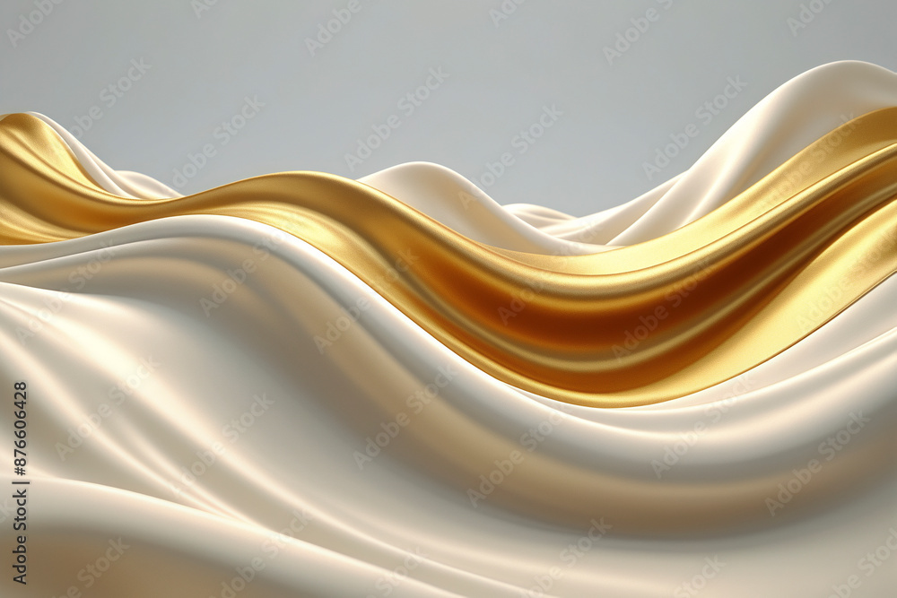 Obraz premium Gold silk flowing between white silk abstract background 3D rendering