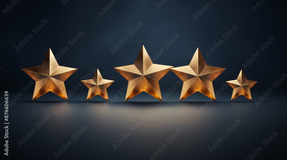 Fototapeta premium Illustration of a Five-Star Rating with Golden Metallic Stars