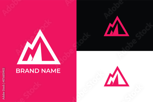 mountain vector triangle logo icon, geometric mountain shape in a modern abstract style, Shape line triangle mountain abstract logo, Triangle abstract illustration symbol, Adventure logo