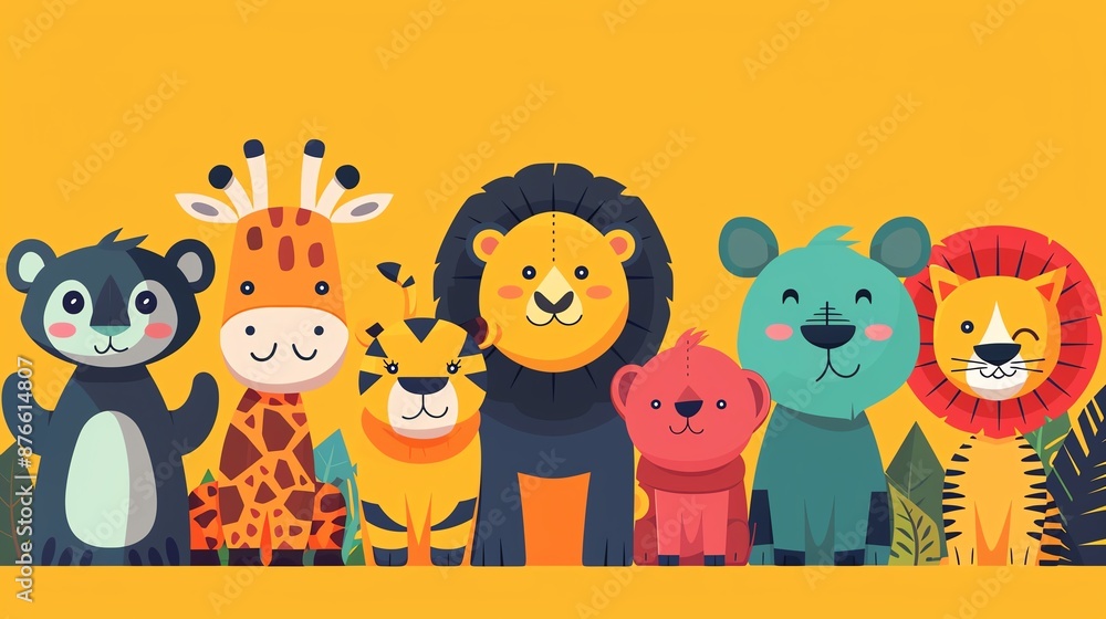 Naklejka premium animal vector flat design front view zoo animals theme cartoon drawing Complementary Color Scheme