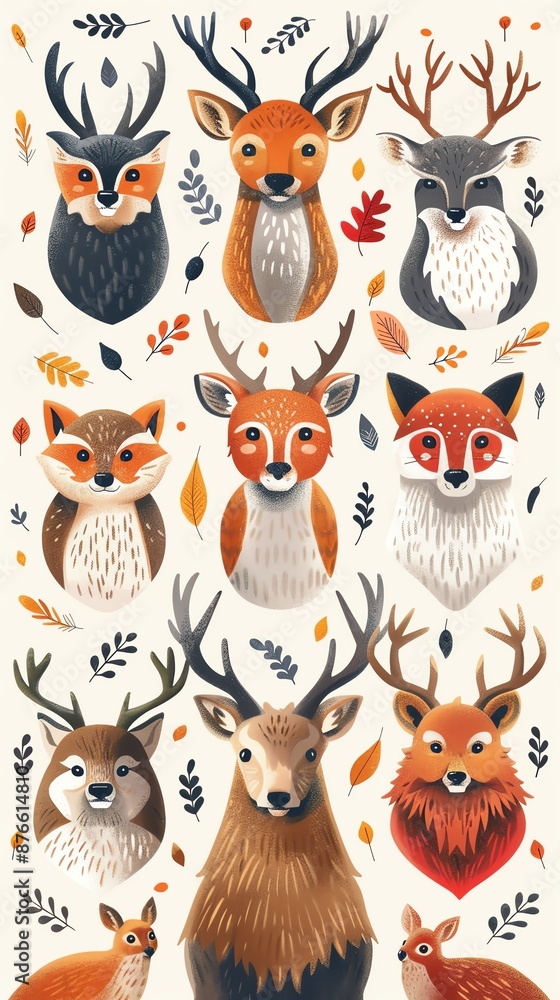 Fototapeta premium animal vector flat design top view wildlife theme cartoon drawing colored pastel