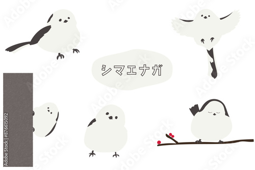 色々なポーズのシンプルなシマエナガのイラスト