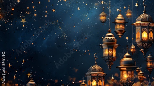 Magical night sky filled with illuminated lanterns and sparkling stars, creating a serene and festive atmosphere.