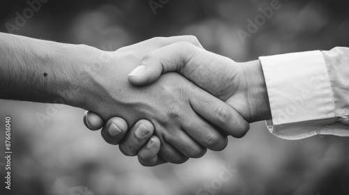 Two people of any race, gender, or religion shaking hands to show respect, friendship, or agreement. photo