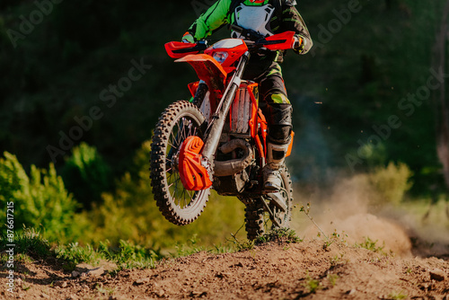 Cuadro en lienzo Professional enduro bike rider on action, dirt ride on the muddy road