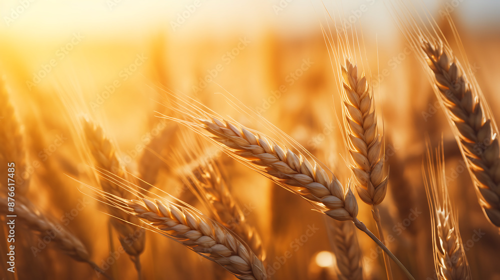 Wheat field. Ears of golden wheat close up. Beautiful Nature Sunset Landscape. Wheat field. Ears of golden wheat close up. Beautiful Nature Sunset Landscape.