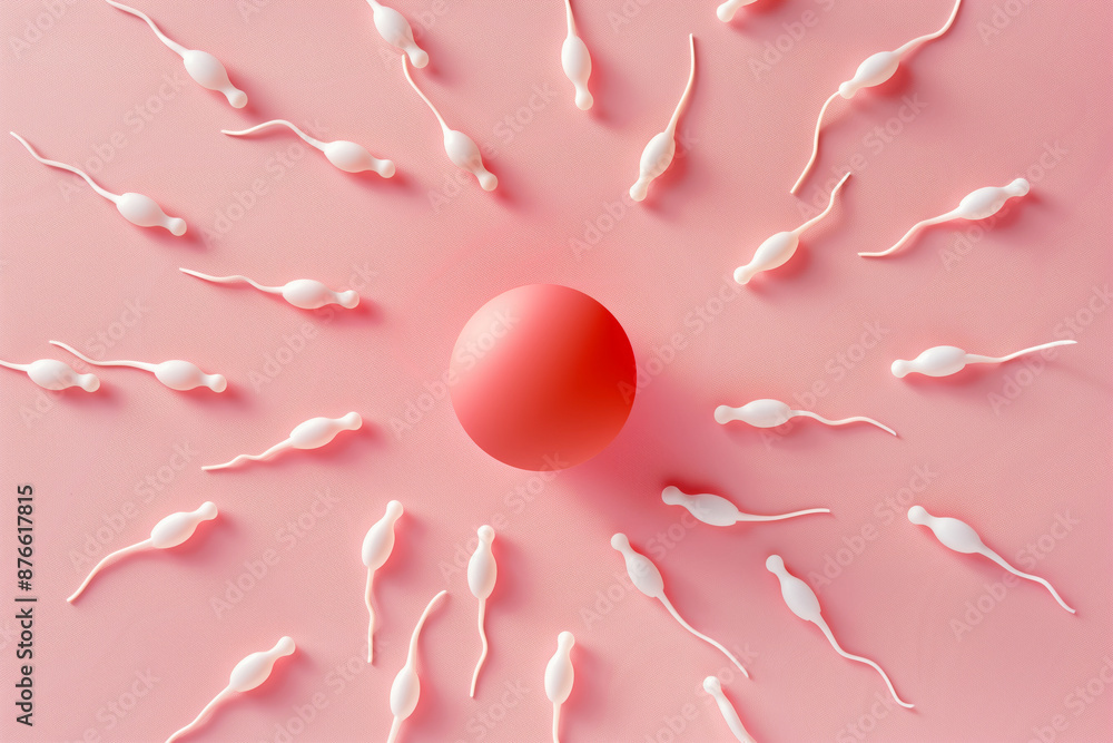Sperm and egg illustration on pink background