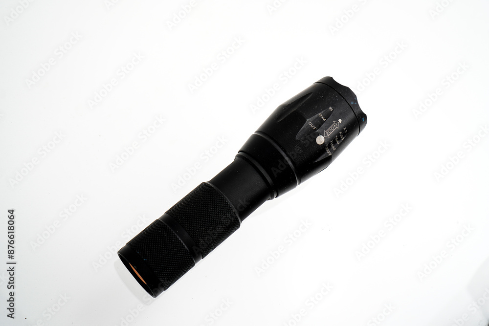 close up of flashlight isolated on white with copy space. lighting energy concept. close up of flashlight isolated on white with copy space. lighting energy concept.