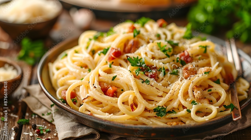 Close-Up of Delicious Carbonara Pasta Dish Close-Up of Delicious Carbonara Pasta Dish