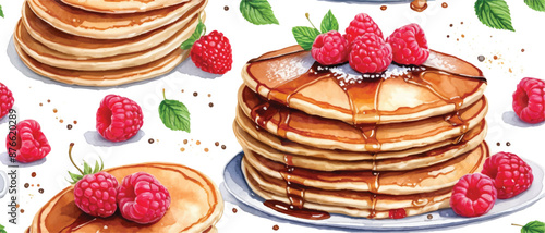 Pancakes pattern background in watercolor style3
