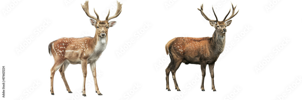 Two deer standing side by side, isolated on transparent background Two deer standing side by side, isolated on transparent background