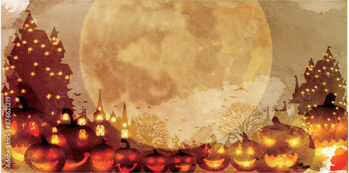 ハロウィン　秋　城　かぼちゃ　背景
