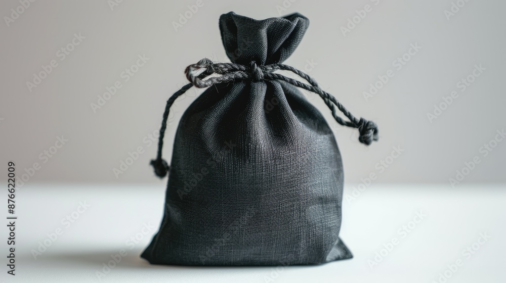 A black bag with a black string tied around it A black bag with a black string tied around it