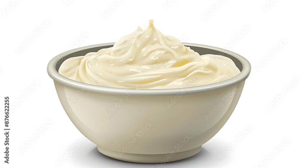 Realistic 3D Rendering of Creamy White Mayonnaise in a Bowl Realistic 3D Rendering of Creamy White Mayonnaise in a Bowl