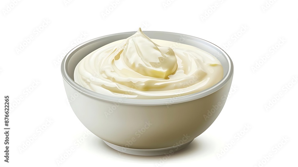 Realistic Illustration of Mayonnaise in a White Bowl Realistic Illustration of Mayonnaise in a White Bowl