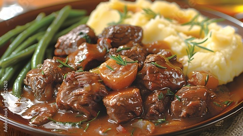 Beef Stew with Mashed Potatoes and Green Beans