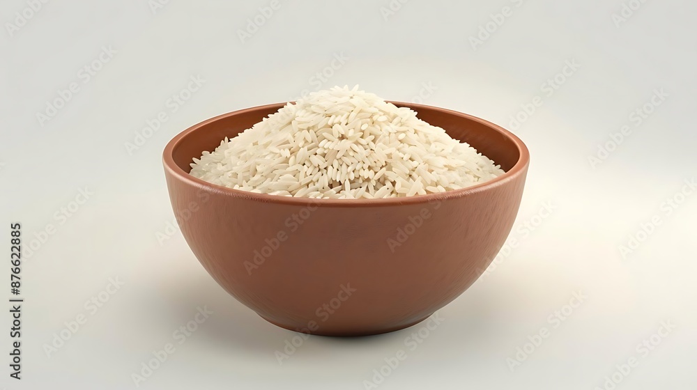 Brown Bowl Filled with White Rice - Realistic Image Brown Bowl Filled with White Rice - Realistic Image