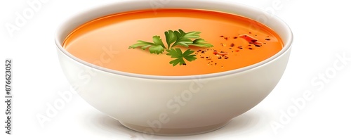 Illustration of a Bowl of Orange Soup with Parsley and Pepper