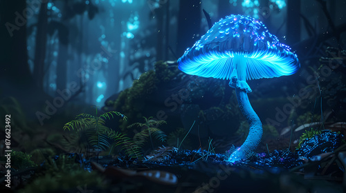 Glowing blue mushrooms in the forest © xuan