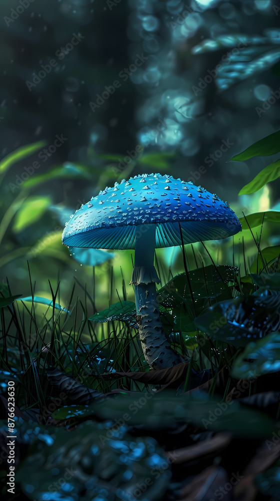 Fototapeta premium Glowing blue mushrooms in the forest