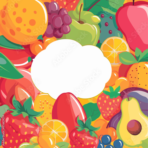 Colorful Fruit Frame with White Space for Text, Design, or Logo