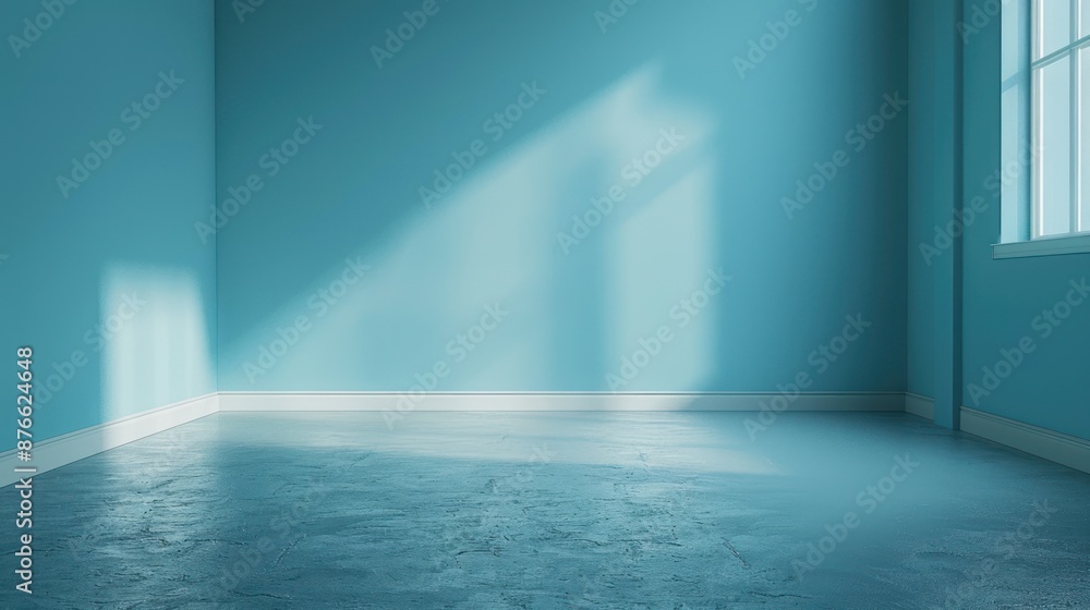 Fototapeta premium Empty Room with Blue Walls and Sunlight