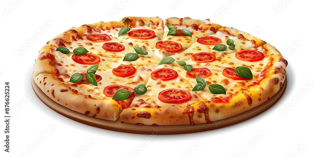 Delicious Pizza with Mozzarella, Tomato, and Basil Illustration Delicious Pizza with Mozzarella, Tomato, and Basil Illustration