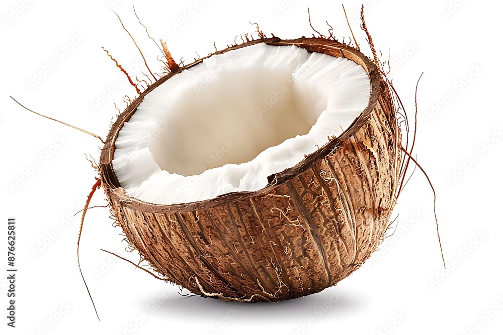 Half Coconut with Brown Husk and White Flesh - Realistic Image Half Coconut with Brown Husk and White Flesh - Realistic Image