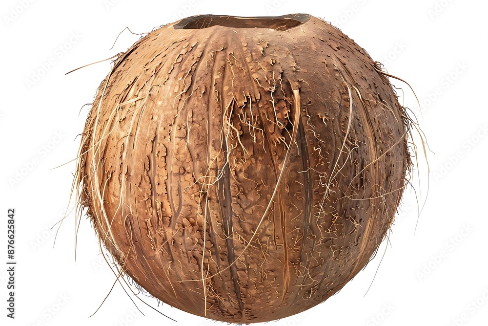 Brown Coconut with Husk Realistic Image Brown Coconut with Husk Realistic Image