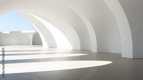 Minimalist White Architectural Curves and Shadows in Tranquil Public Space