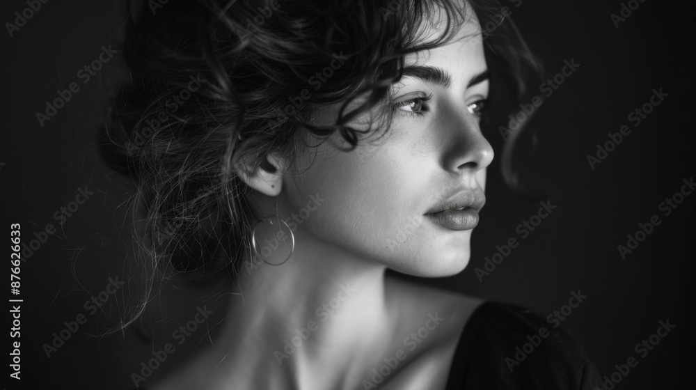 Serene Beauty in Monochrome - Minimalist Black and White Portrait of a Thoughtful Woman with Timeless Elegance Serene Beauty in Monochrome - Minimalist Black and White Portrait of a Thoughtful Woman with Timeless Elegance