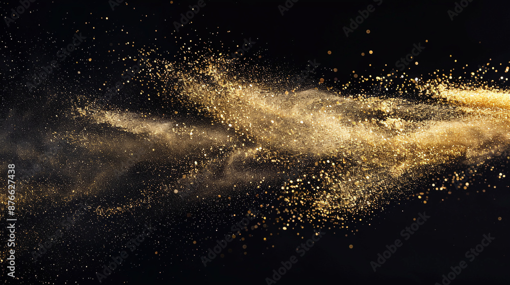 Bright Gold Glitter Dust Swirling Against a Black Background Bright Gold Glitter Dust Swirling Against a Black Background