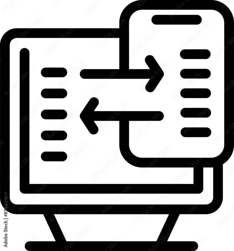 Data exchange icon representing transferring information between computer and smartphone for seamless connectivity Data exchange icon representing transferring information between computer and smartphone for seamless connectivity