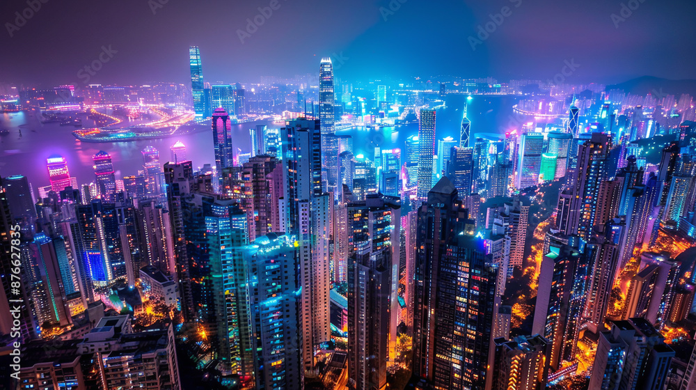 Obraz premium Vibrant City Skylines with Towering Buildings