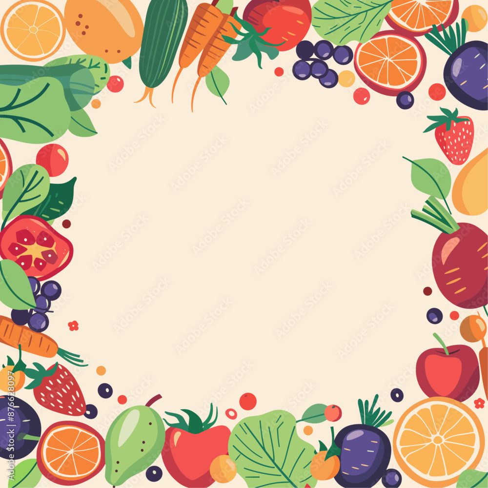 Colorful fruits and vegetables frame background Colorful fruits and vegetables frame background