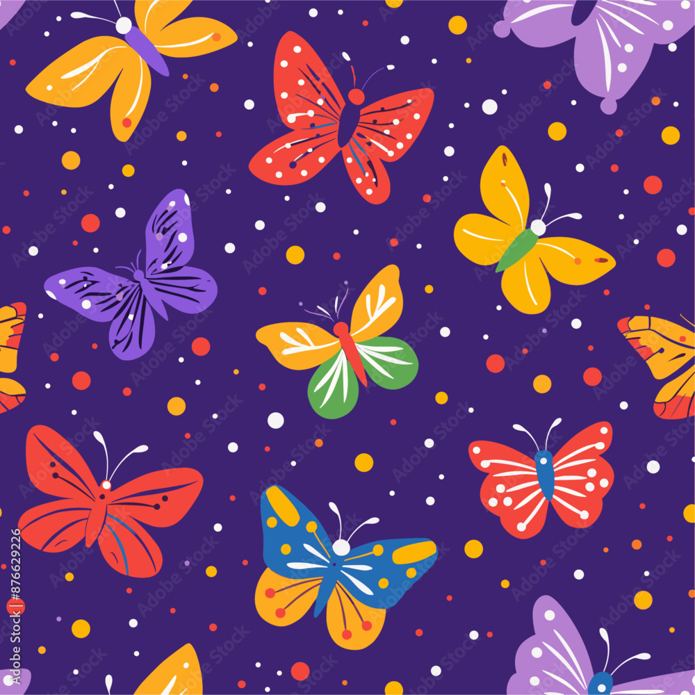 Colorful Butterfly Seamless Pattern on Dark Background Colorful Butterfly Seamless Pattern on Dark Background