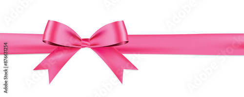 Pink bow realistic shiny satin and ribbon horizontal line with shadow for decorate your valentine card vector EPS10 isolated on white background