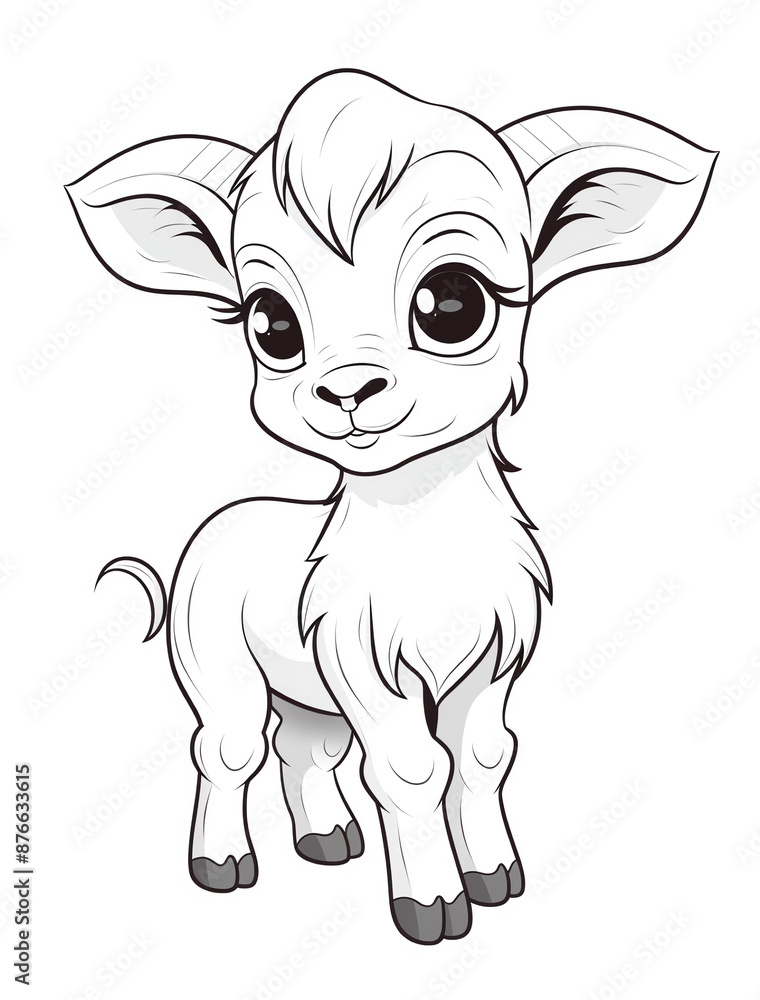 Cute baby goat with big cute eyes of all white coloring page for kids Cute baby goat with big cute eyes of all white coloring page for kids