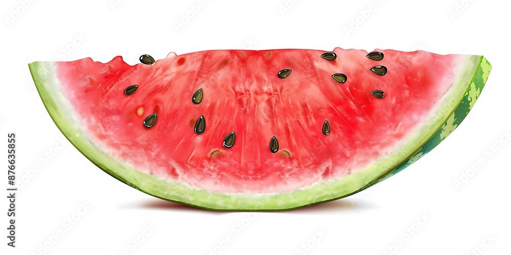 Watermelon Slice Illustration - Fresh Red Fruit, Green Rind, Black Seeds, Summer Treat Watermelon Slice Illustration - Fresh Red Fruit, Green Rind, Black Seeds, Summer Treat
