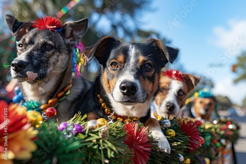 Dogs in Festive Garlands photo