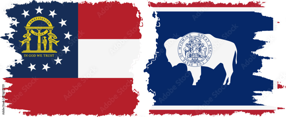 Obraz premium Wyoming and Georgia states grunge brush flags connection vector