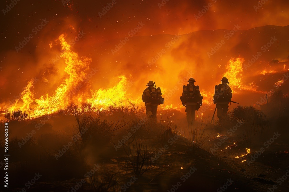 Fototapeta premium Firefighters Battling a Wildfire