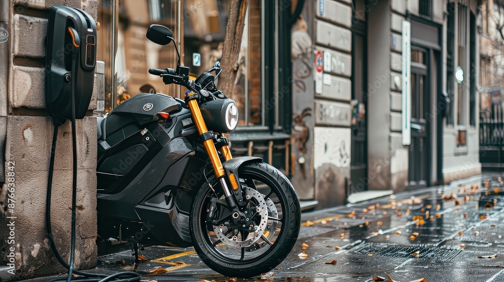 Electric Motorcycle Charging in City Electric Motorcycle Charging in City