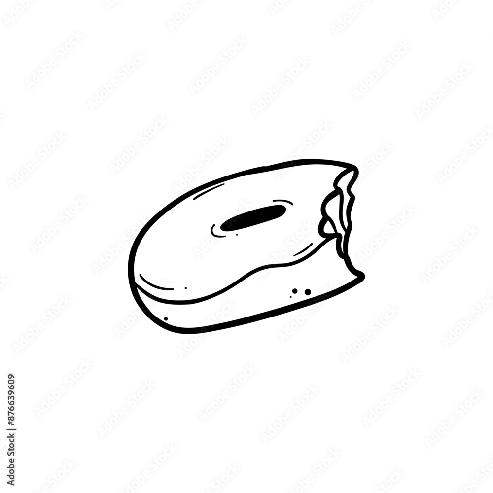 bitten donut doodle line art with glaze side view hand drawn illustration vector black line on white isolated background bitten donut doodle line art with glaze side view hand drawn illustration vector black line on white isolated background