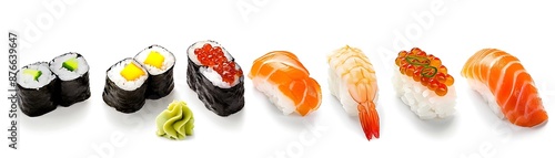 Sushi Rolls with Salmon, Shrimp, and Avocado - Illustration